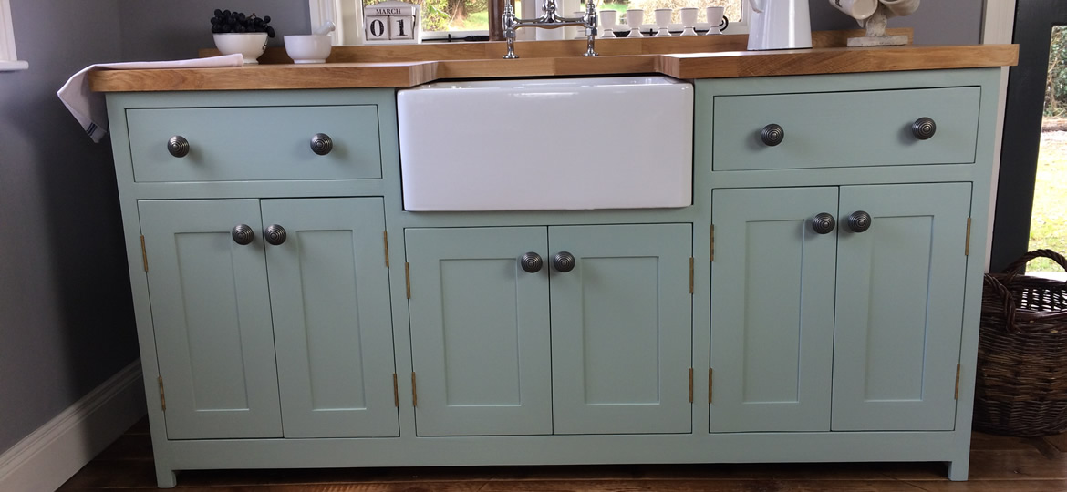 freestanding butler sink cupboard complete with a solid oak worktop