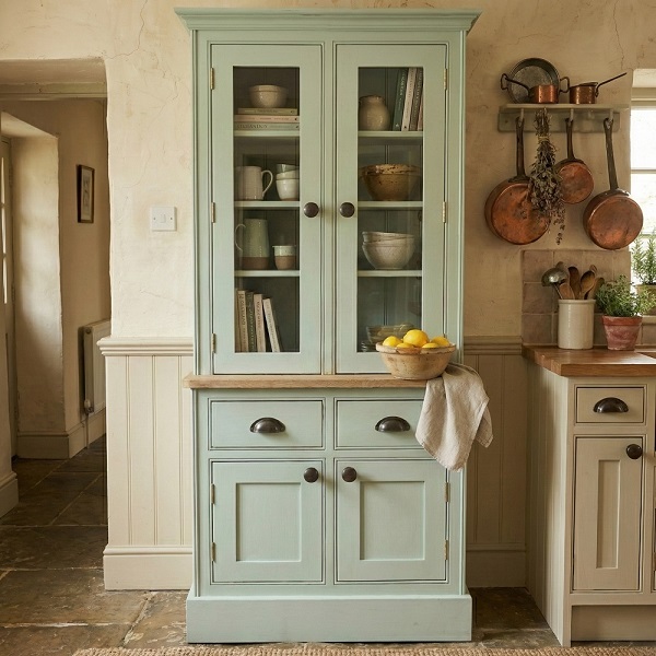 small beaded kitchend dresser with full height glazed door top section