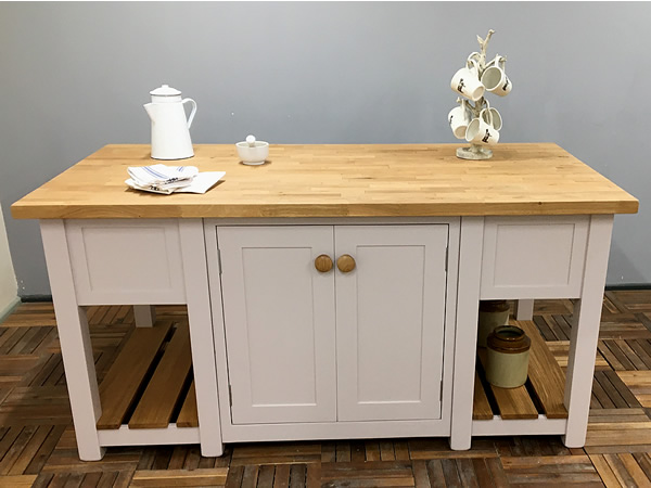 freestanding kitchen island which breaks down into 4 parts for easy delivery