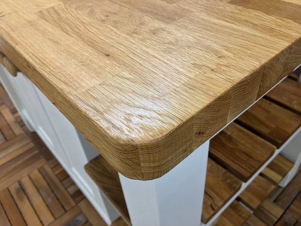 medium freestanding kitchen island oiled rustic oak staved worktop rounded cormer detail