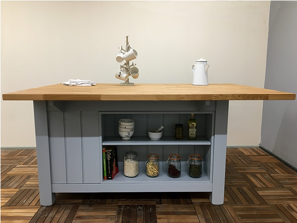freestanding kitchen island with bookase &amp; long breakfast bar