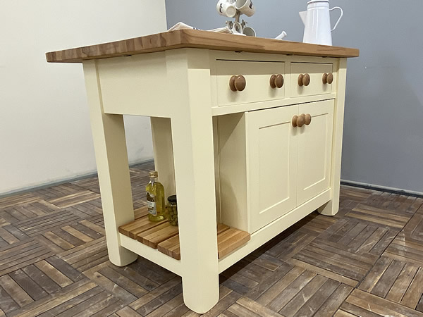 medium freestanding kitchen island with slatted end shelf