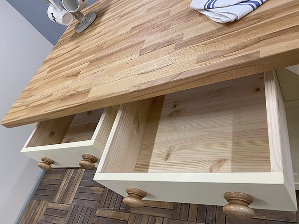 medium kitchen island solid wood, dovetailed drawers