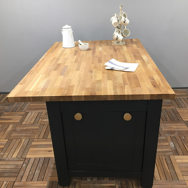 kitchen island unit with staved rustic oak worktop