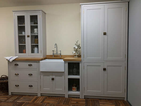 handmade solid wood kitchen painted in little greene french grey